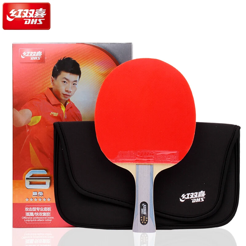 DHS 6002 Professional Table Tennis Racket, Hurricane 8 and Tin Arc Rubber, FL Handle Shake Hold Ping Pong Bat with Case