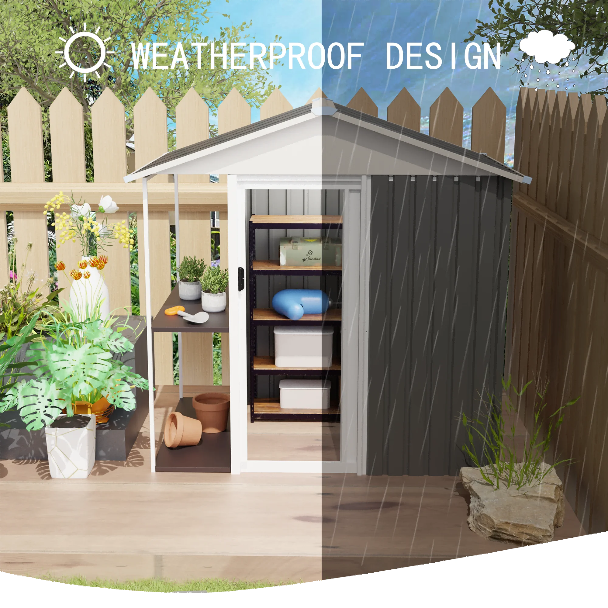 6 X 4 FT Outdoor Storage Shed With Rack Metal Shed With Storage Shelves Bike Tool Cabinet Box For Lawn Backyard Patio Use