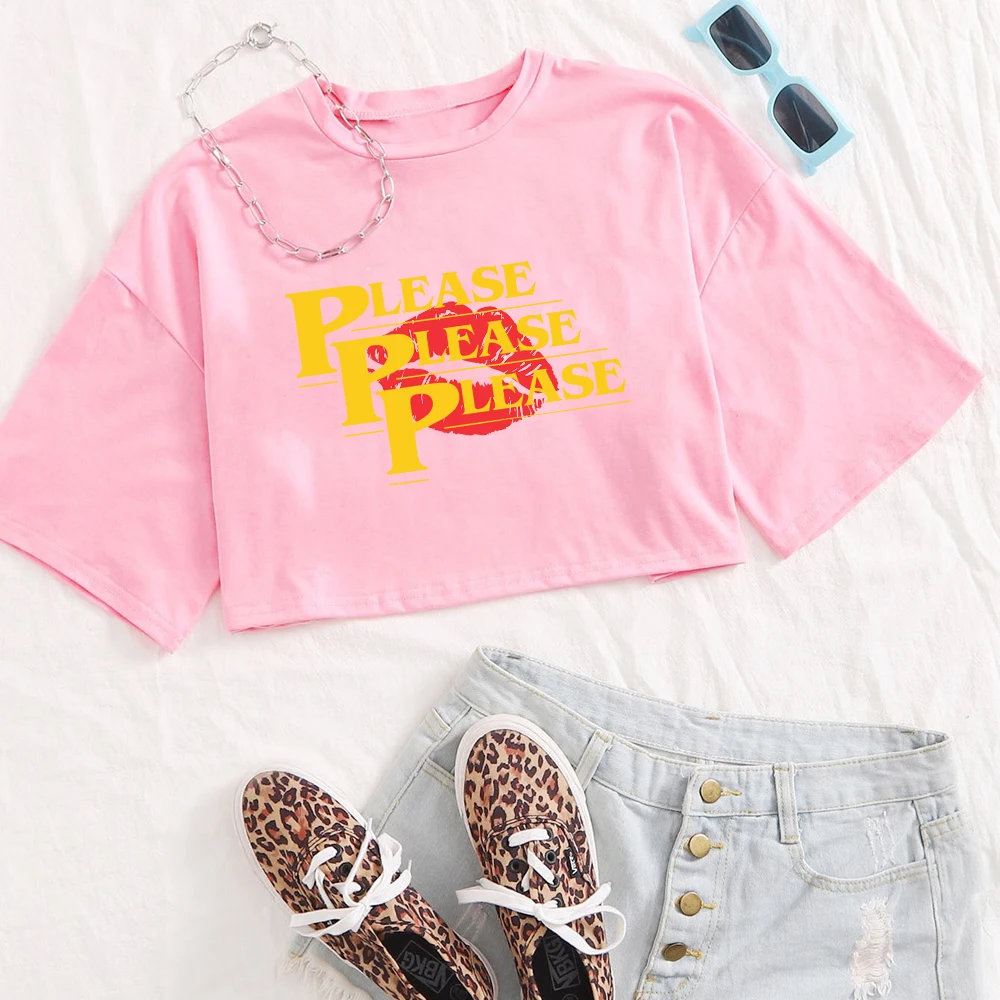 “Please Please Please” Lyrics Sabrina Carpenter Girls O-Neck Casual Women Crop Shirts for Fan Gift Tops