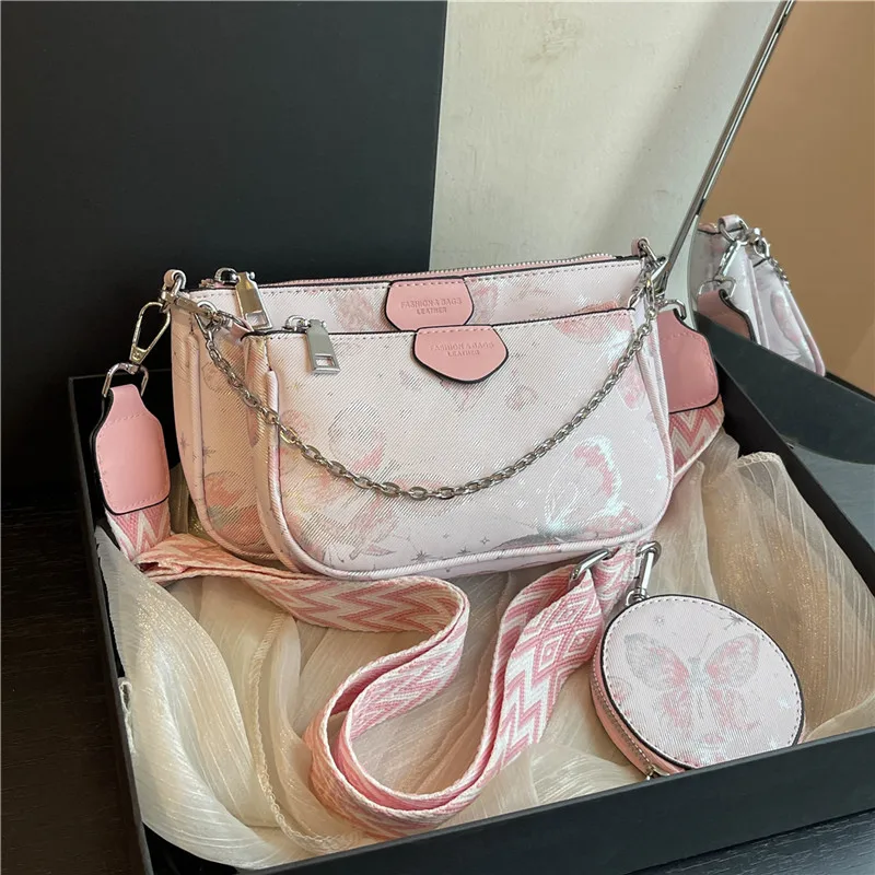 Bolsa de impressão borboleta para mulheres, couro PU, Messenger Bags, Crossbody Bag, bolsa pequena, bolsa Totes, marca de moda, 3 em 1