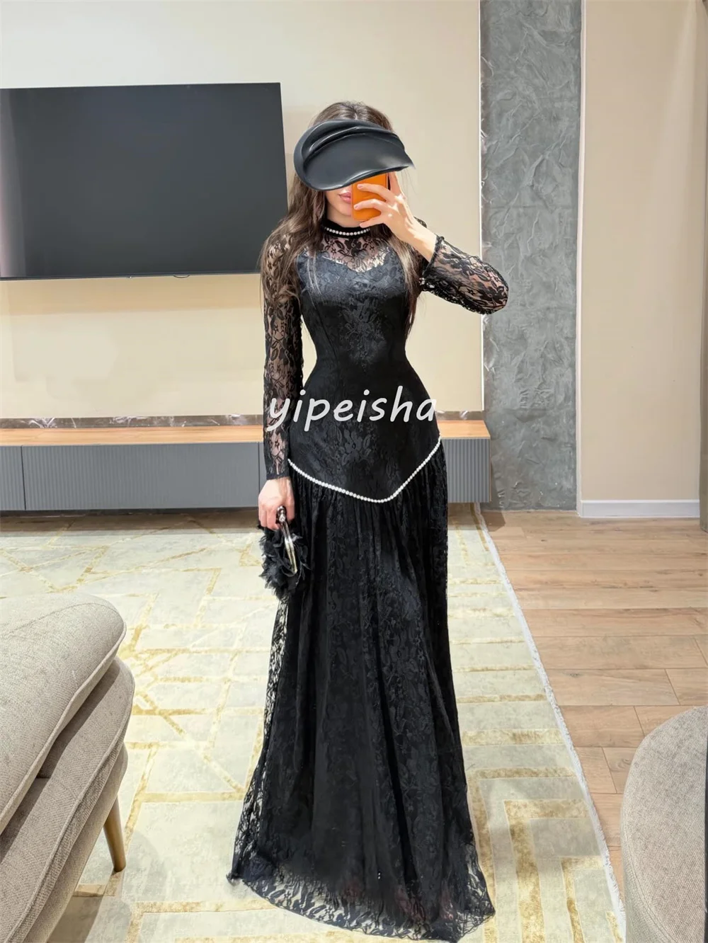 맞춤형 섹시 패션 레이스 플리츠 라인스톤 머메이드 하이 칼라 롱 드레스 이브닝 드레스 정교하고 우아한 고품질
