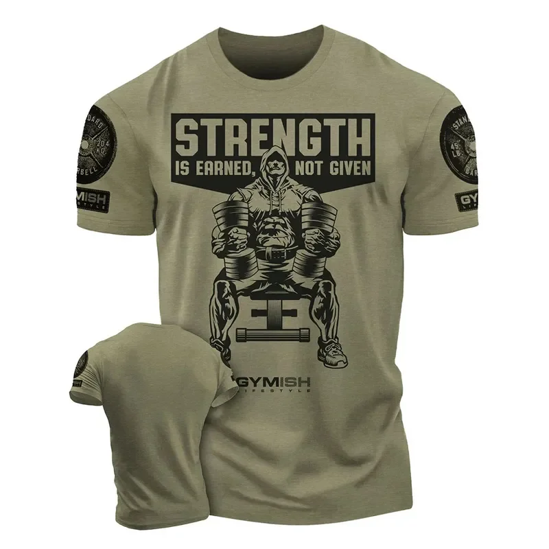 3D Printed Strength Earned Workout T Shirt Funny Gym Tee High Quality Men Short Sleeve Muscle Man Tough Guy Tshirt 2026