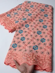 Cotton African Lace Fabrics Newest 2026 Nigerian Swiss Lace Fabric dubai with Rhinestones Sewing For Women Dresses,5yards TY4691
