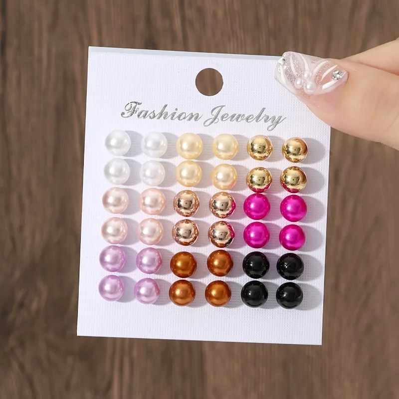 Cross Disciplinary 18 Pairs of Minimalist Summer Women\'s Colored Pearl Earring Set, Party Ladies, Fashionable Earrings