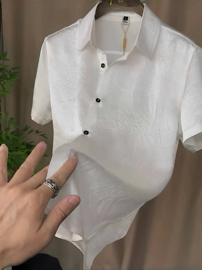 

Мужская рубашка Slim Fit: модная, плиссированная, летняя, новая модель, легкая, универсальная, стильная, повседневная, с коротким рукавом