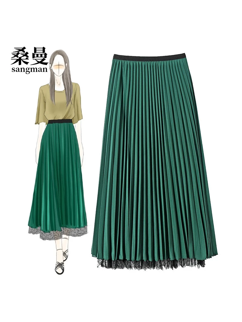 

Элегантная плиссированная юбка из шифона с кружевной отделкой, повседневная длинная юбка А-силуэта с высокой талией, новинка осенне-зимнего сезона