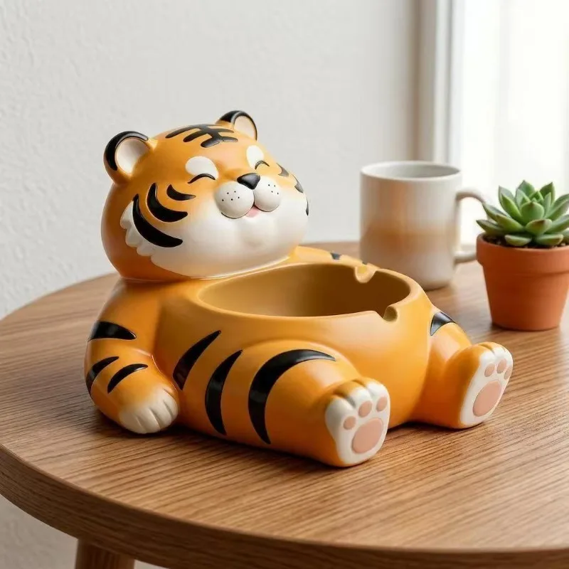 Creative Resin Fat Tiger Statue Ashtray Ornaments Living Room Porch Office Bedroom Desktop Key Jewelry Storage Crafts Decoration