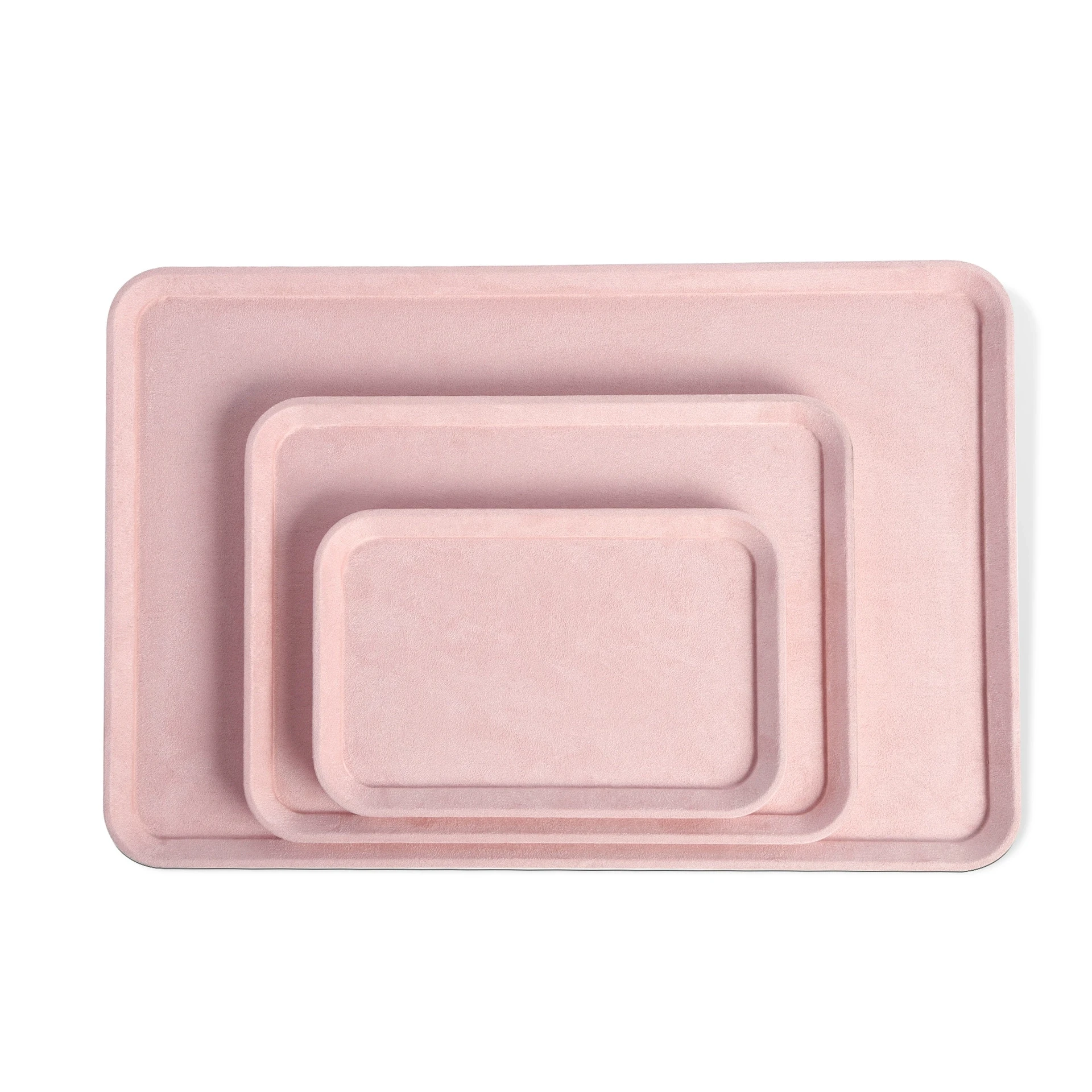 Elegant Pink Velvet Series Jewelry Tray Necklace Bracelet Bangle Earring Ring Display Storage Trays Counter Window Showcase Prop