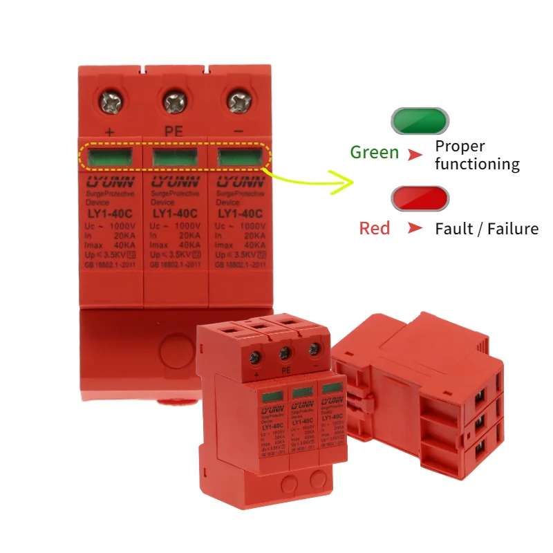 SPD Photovoltaic Surge Protector DC 500V 1000V 3p DC1000V 20KA ~ 40ka Low Voltage Arrester Room DIN Guide Rail 3-pole Protector