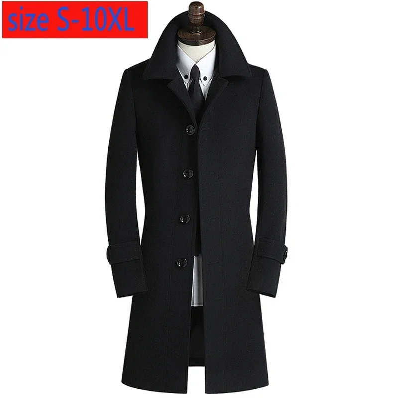 New Handsome Cashmere Overcoat Men Autumn Casual X-long Thick Single Breasted Mens Wool Coat Super Large Plus Size S-8XL 9XL10XL