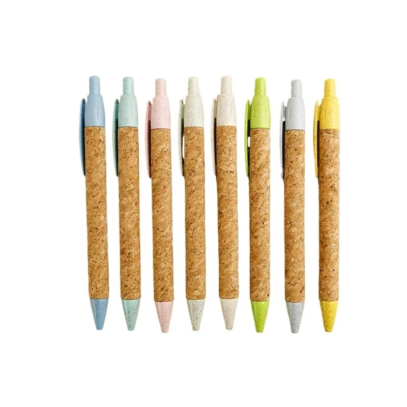 5Pcs Environmentally friendly biodegradable Wheat straw Wood Ballpoint pen Cork pens advertising ballpoint pens