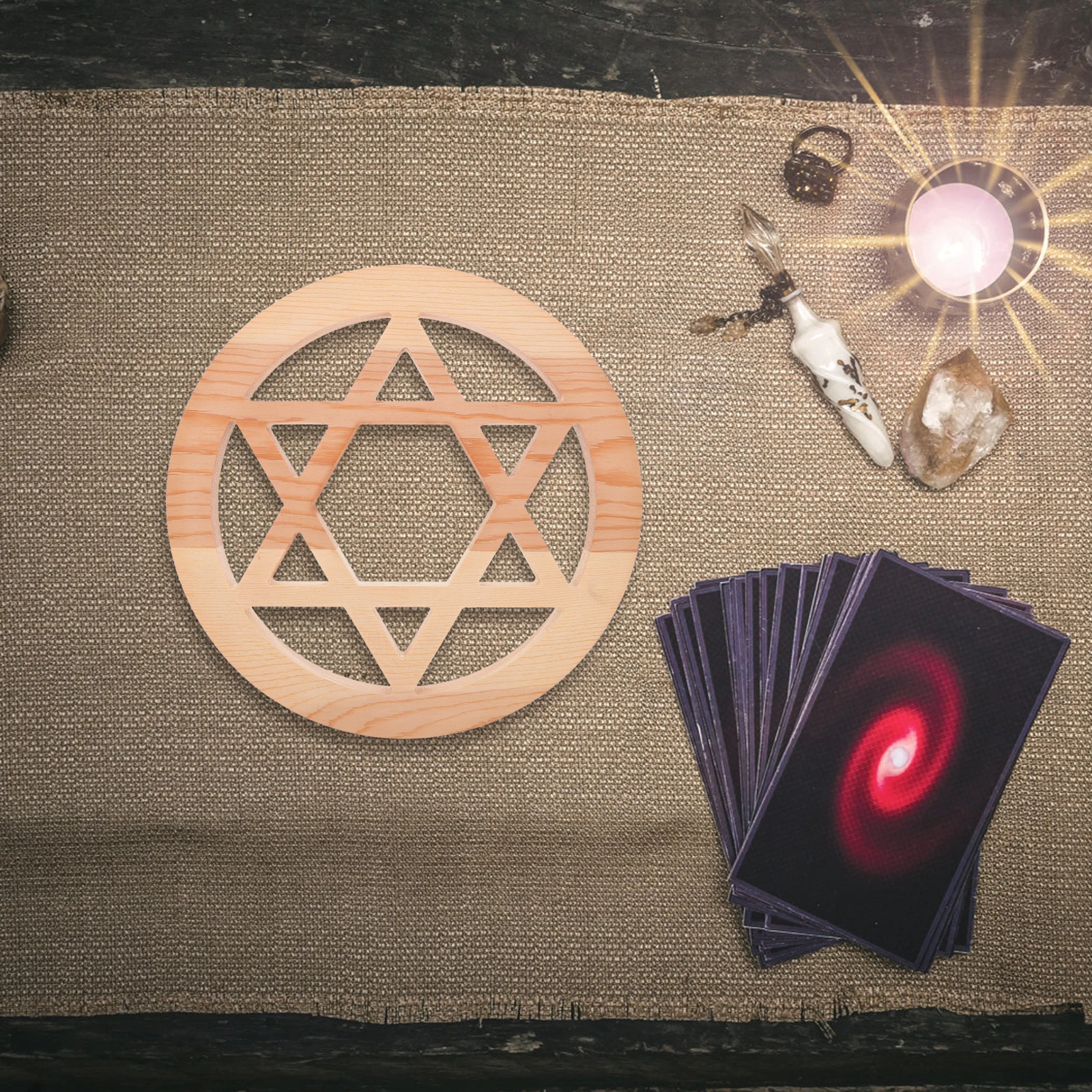 

Pentagram Wood Carving Altar Ritual Household Tile Supplies Hollow Out Ornaments Wooden