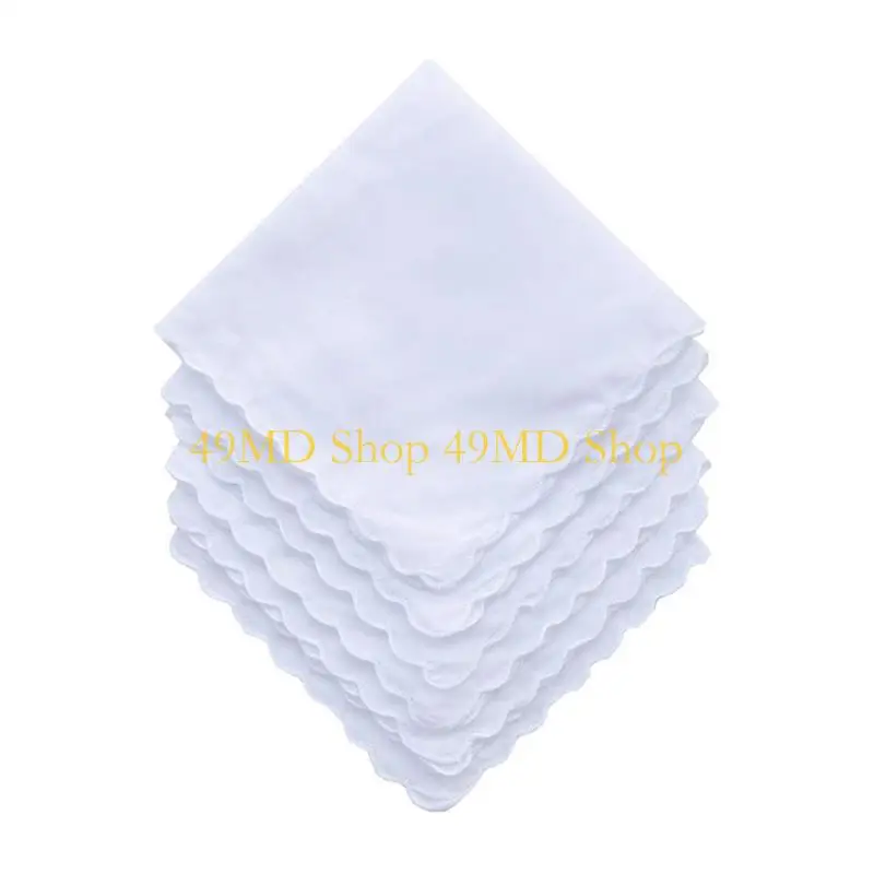 49MD Women Plain Portable Square Handkerchief Washable DIY Cotton Napkin Pocket Hanky