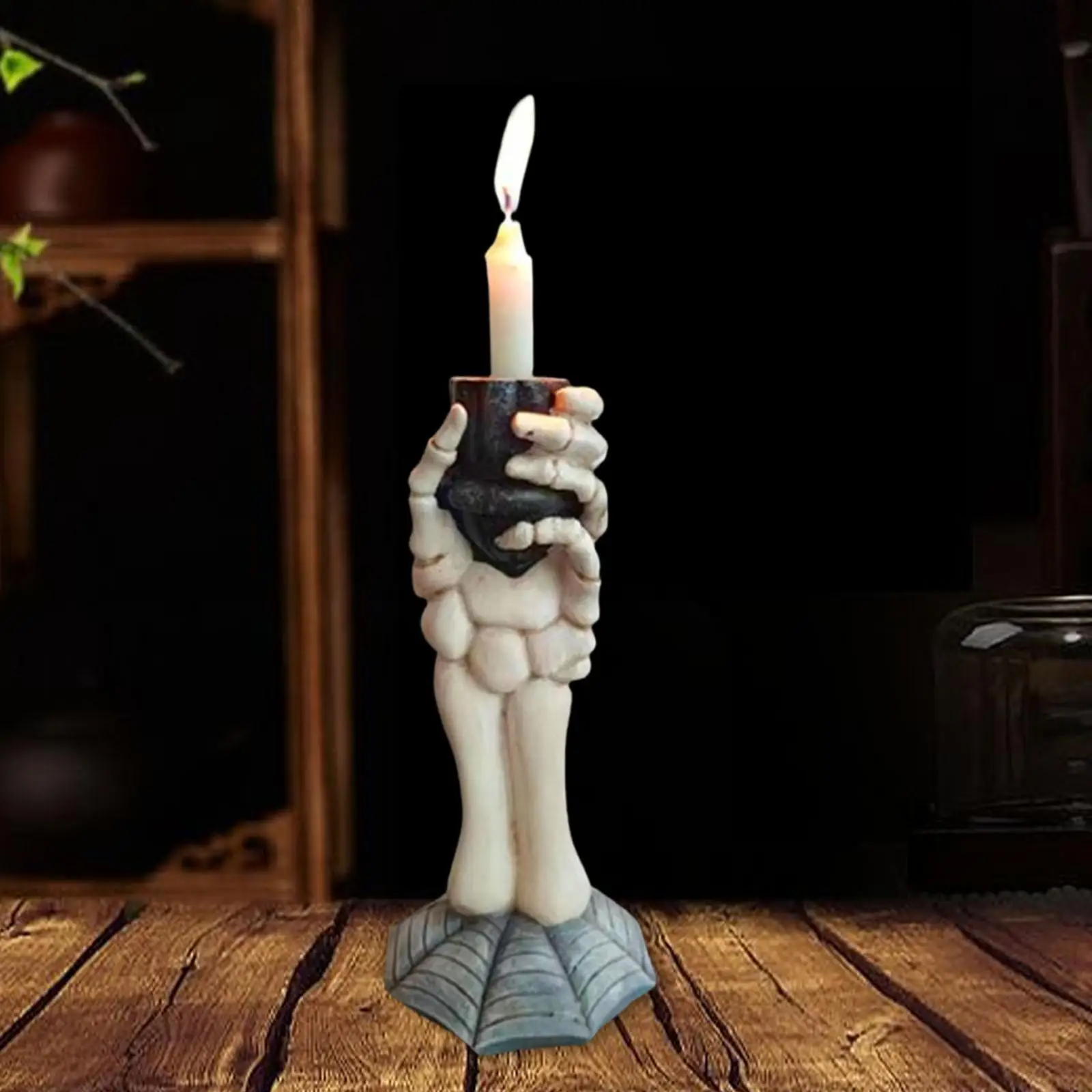 Halloween Taper Candle Holder, Skull Shaped Hand Held Candlestick Holder for