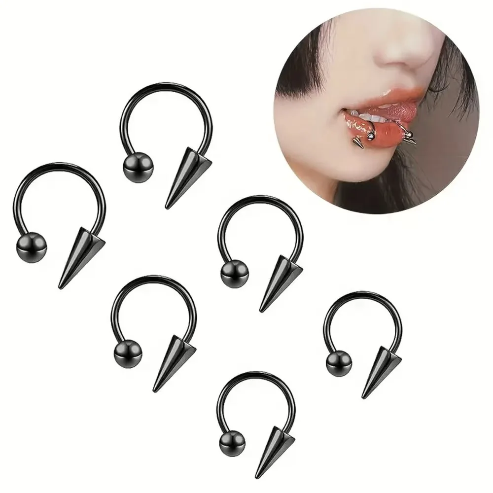 

2PCS Cone Septum Ring Stainless Steel Horseshoe Nose Spike Lip Rings Black Color Tragus Helix Earring Body Piercing Jewelry