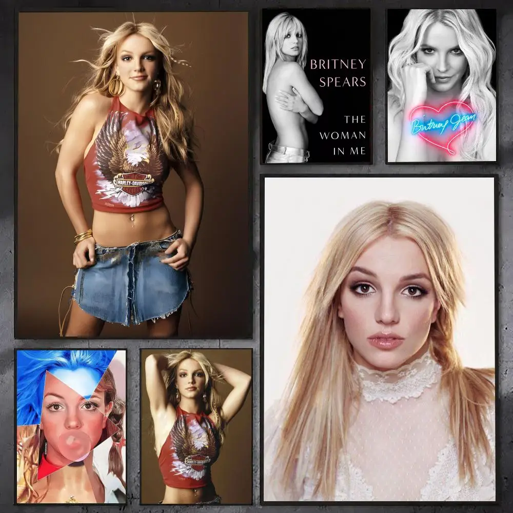 Singer B-Britney Spears Poster Waterproof Sticky Wall Art Print For Bedroom Living Room Hallway Bar Home Decor