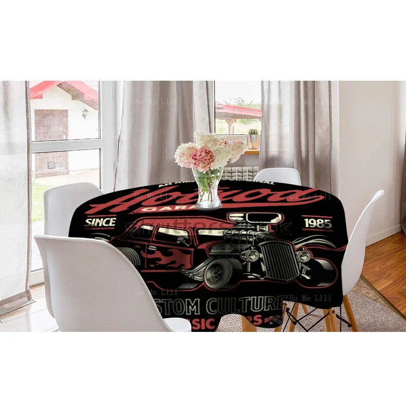 Retro Racing Car Hot Rod California American Vintage Poster Round Tablecloth By Ho Me Lili For Picnic And Campsite Decor