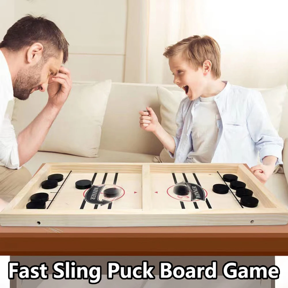 Fast Sling Puck Game Paced Wooden Table Hockey Winner Games Interactive Toy Fast Sling Puck Board Game Toys For Children