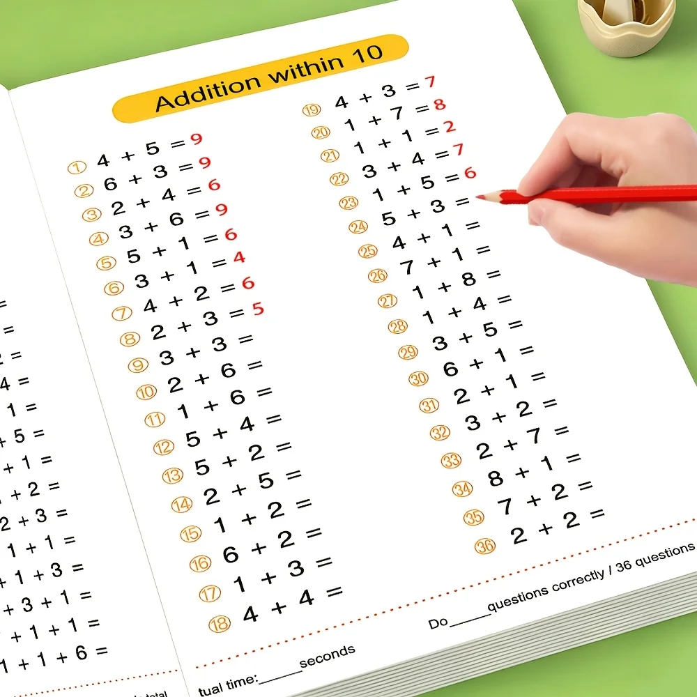 64 Pages Addition Subtraction Within 10 Workbook Preschool Kids Mental Arithmetic Daily Math Practice Homeschool Learning Book