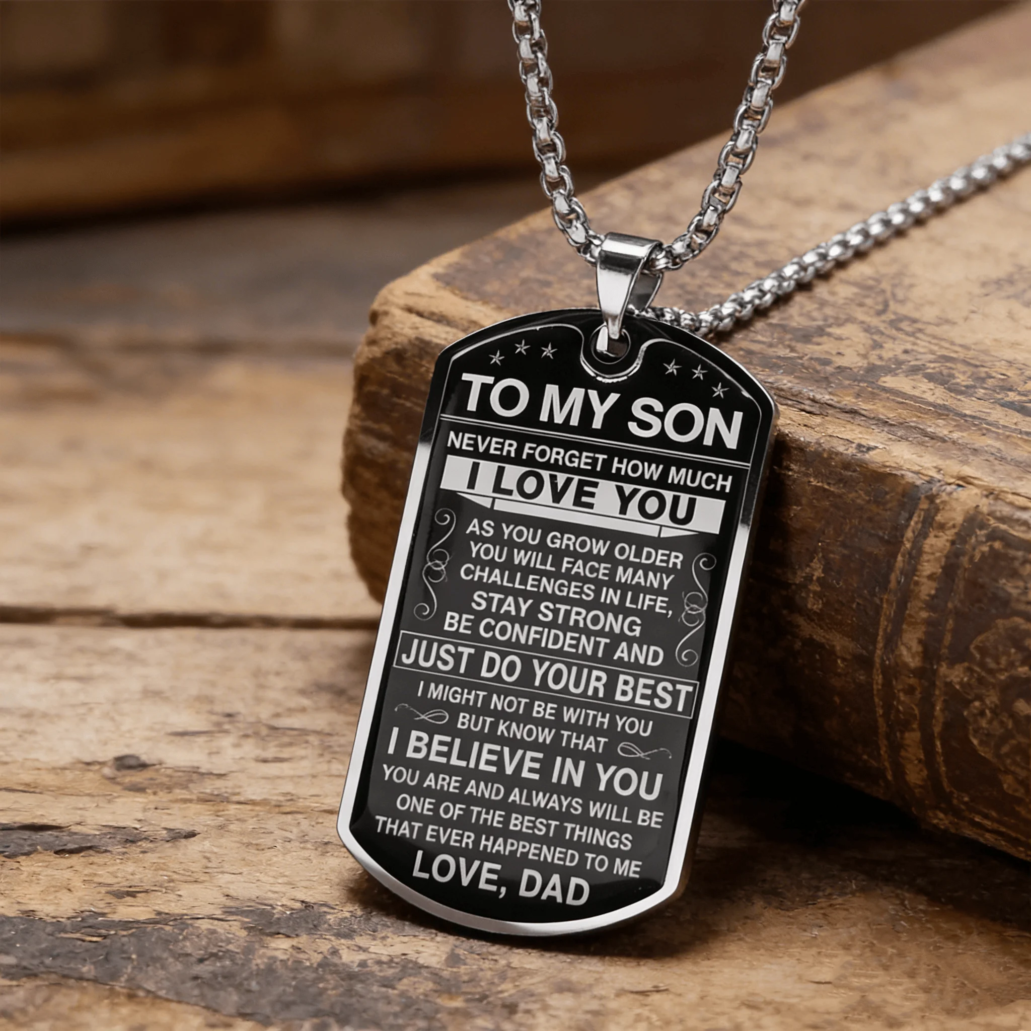 To My Son I Love You Pendant Necklace Stainless Steel Dog Tag Letters Chain Necklaces Gift Jewelry Love Dad Inspiration Kids