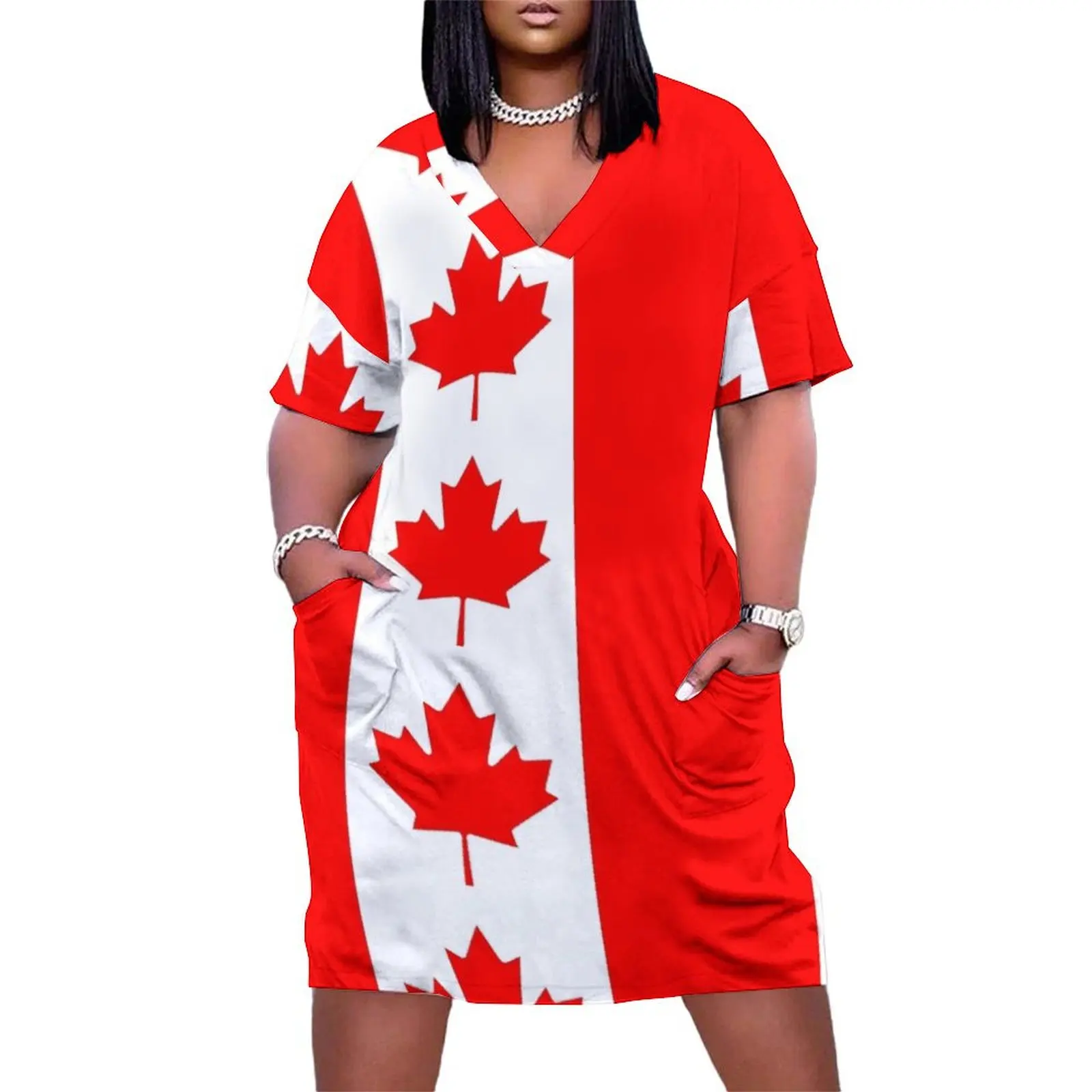 

Canada Canadian Flag Loose Pocket Dress women"s evening dress 2024 evening dress women party night