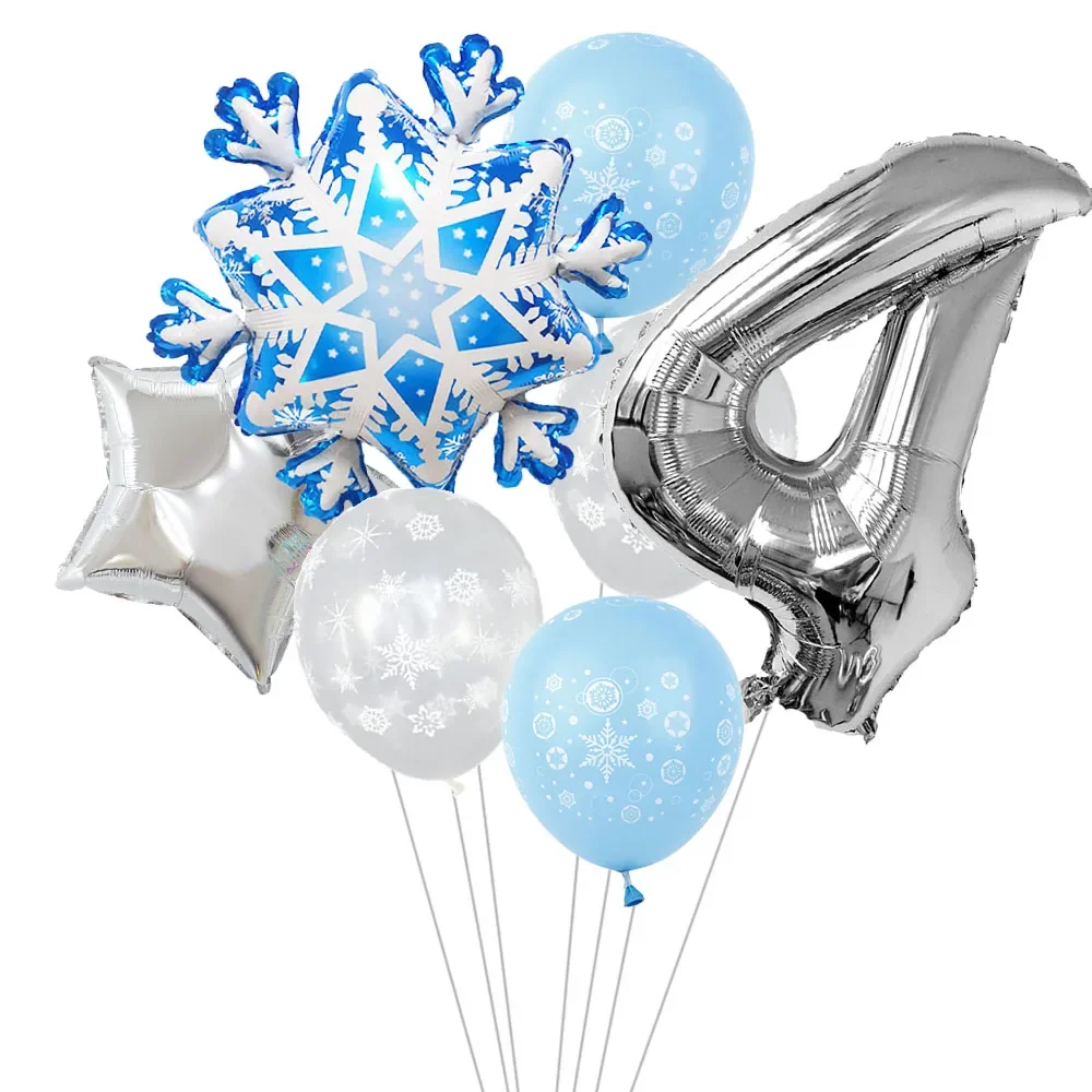 7 Stück Schneeflocken 32 Zoll Nummer 1-9 Folienballon-Set Winter Schneeflocke gefrorene Themenballons Geburtstagsfeier Feiertagsdekorationen – Detail 6