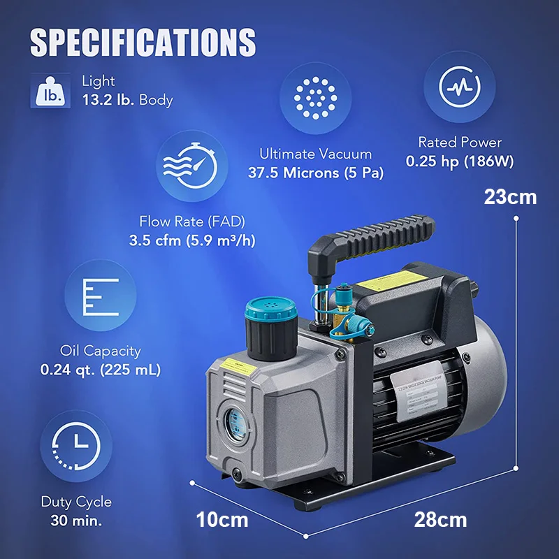 Imagem -02 - Bomba de Vácuo 3.5cfm Poderosa para Sistemas Refrigerantes R134a R410a Micro Bomba de Vácuo para Bomba de Reparo de Condicionador de ar Automático