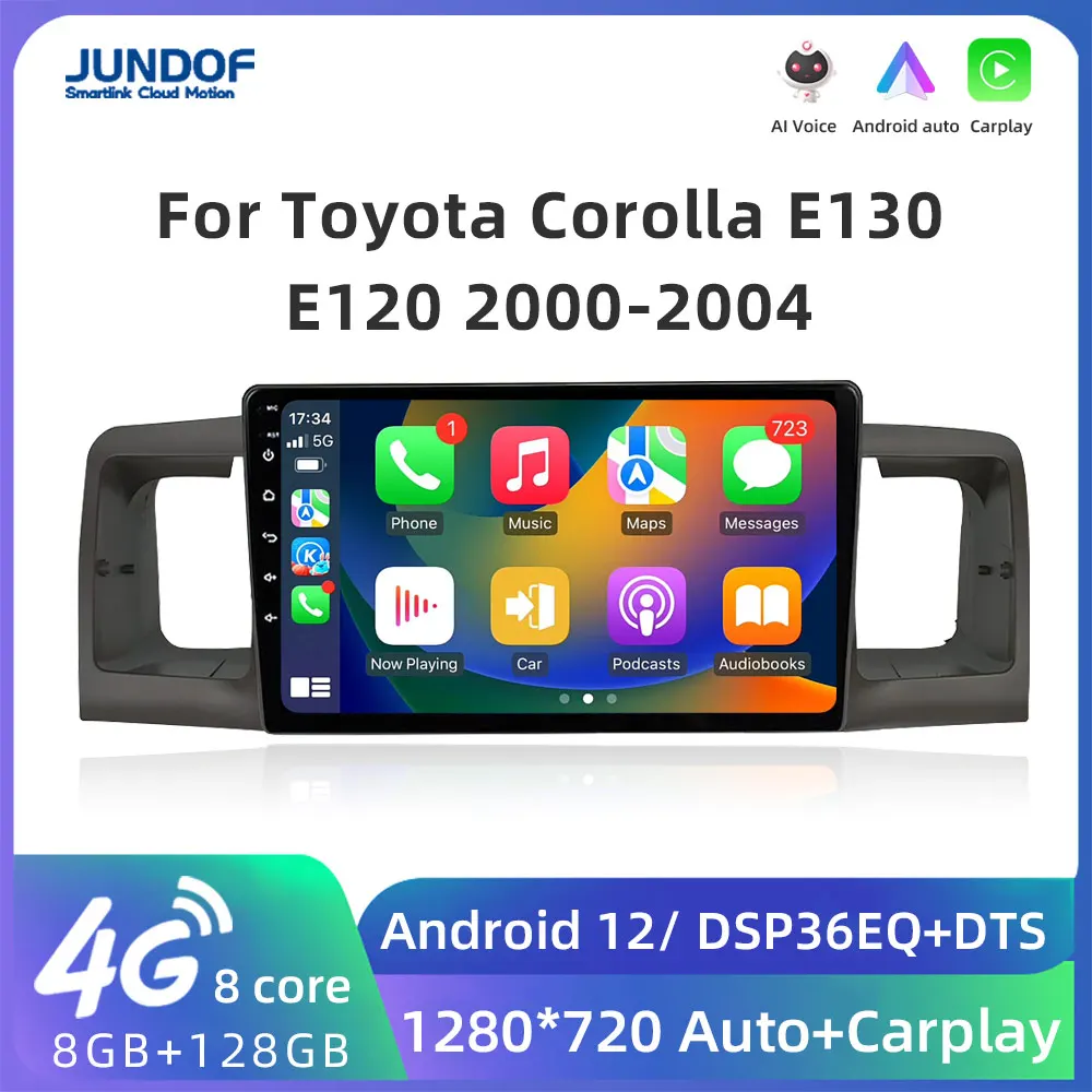 

Jundof 2 Din Android 12 Car Radio Multimedia Player Navigation GPS For Toyota Corolla E130 E120 2000-2004 Carplay 2din Stereo