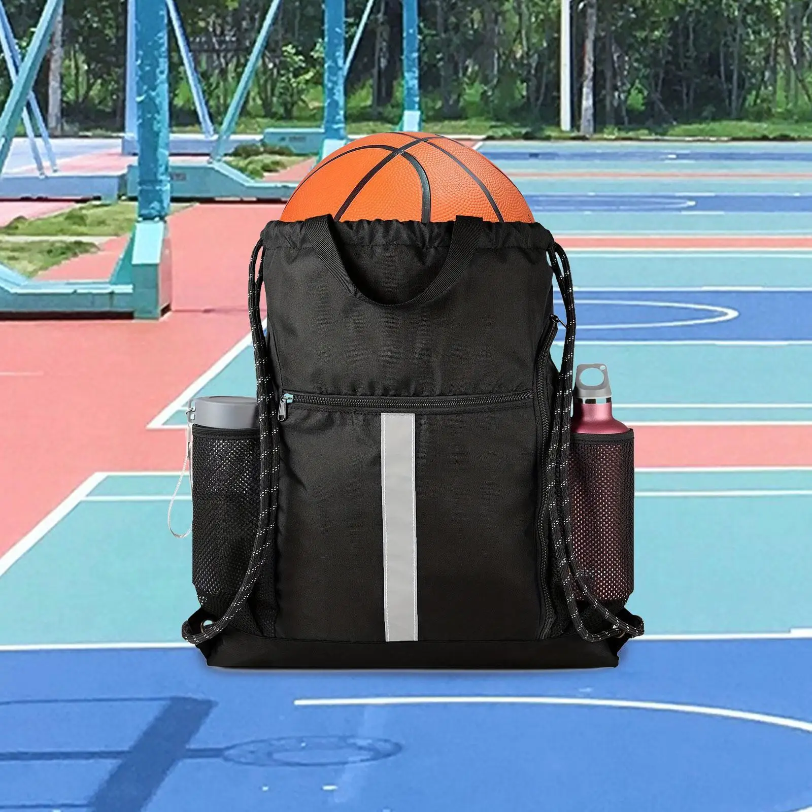 Sports Backpack Wear Resistant Large Capacity Two Water Bottle Holder Reflective Strip with Shoe Compartment Hand Bag for Travel