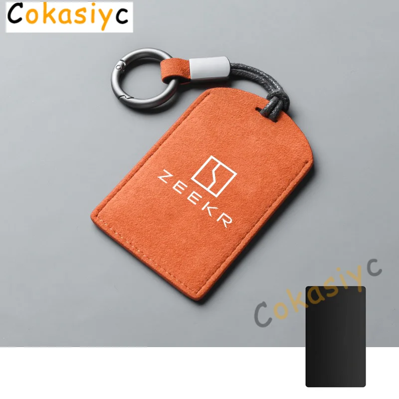 Suede Car NFC Card Key Case Cover Key Bag Shell Holder Protection Keychain For ZEEKR 001 Smart Remote Keyless Stying Accessories