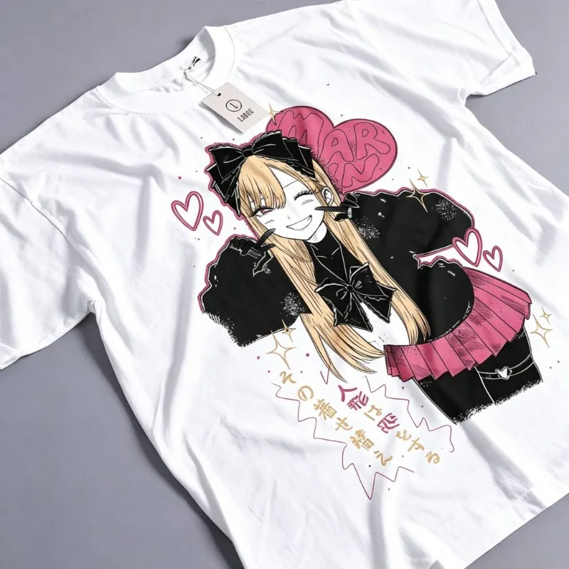 My Dress-Up Darling Kitagawa Marin Anime Graphic T-shirt Vintage Washed Manga Merch Harajuku Unisex Oversized Sleeve Tee Tops