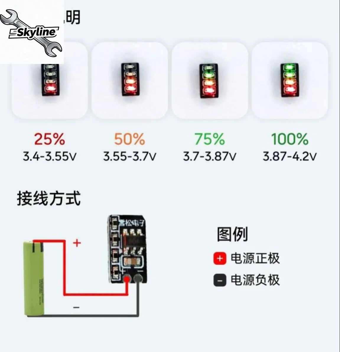 3.7~ 4.2V metering module 1 string ternary lithium battery power display led light mini