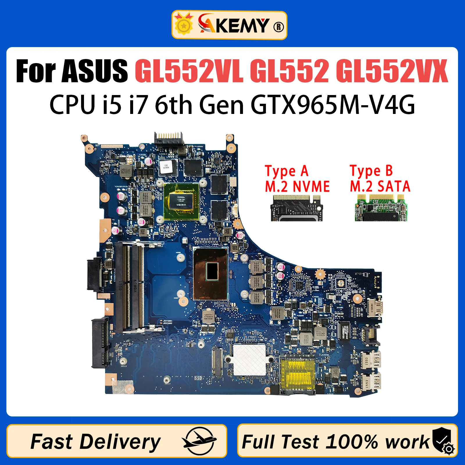 

GL552VL Laptop Motherboard For ASUS ROG GL552 GL552VX GL552V ZX50V Mainboard i5-6300HQ i7-6700HQ GTX965M