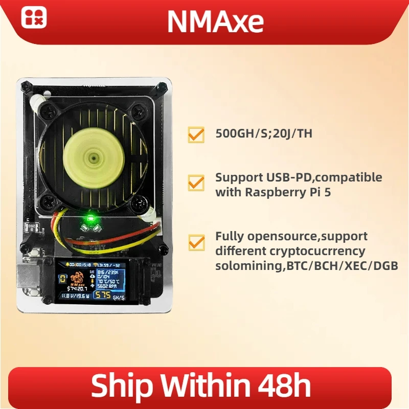 

NMAxe Bitcoins NMMiner Official Ultra BM1366 ASIC Chip Solo Lottery Miner 500Gh/s Fully Open-source Home Use with Display