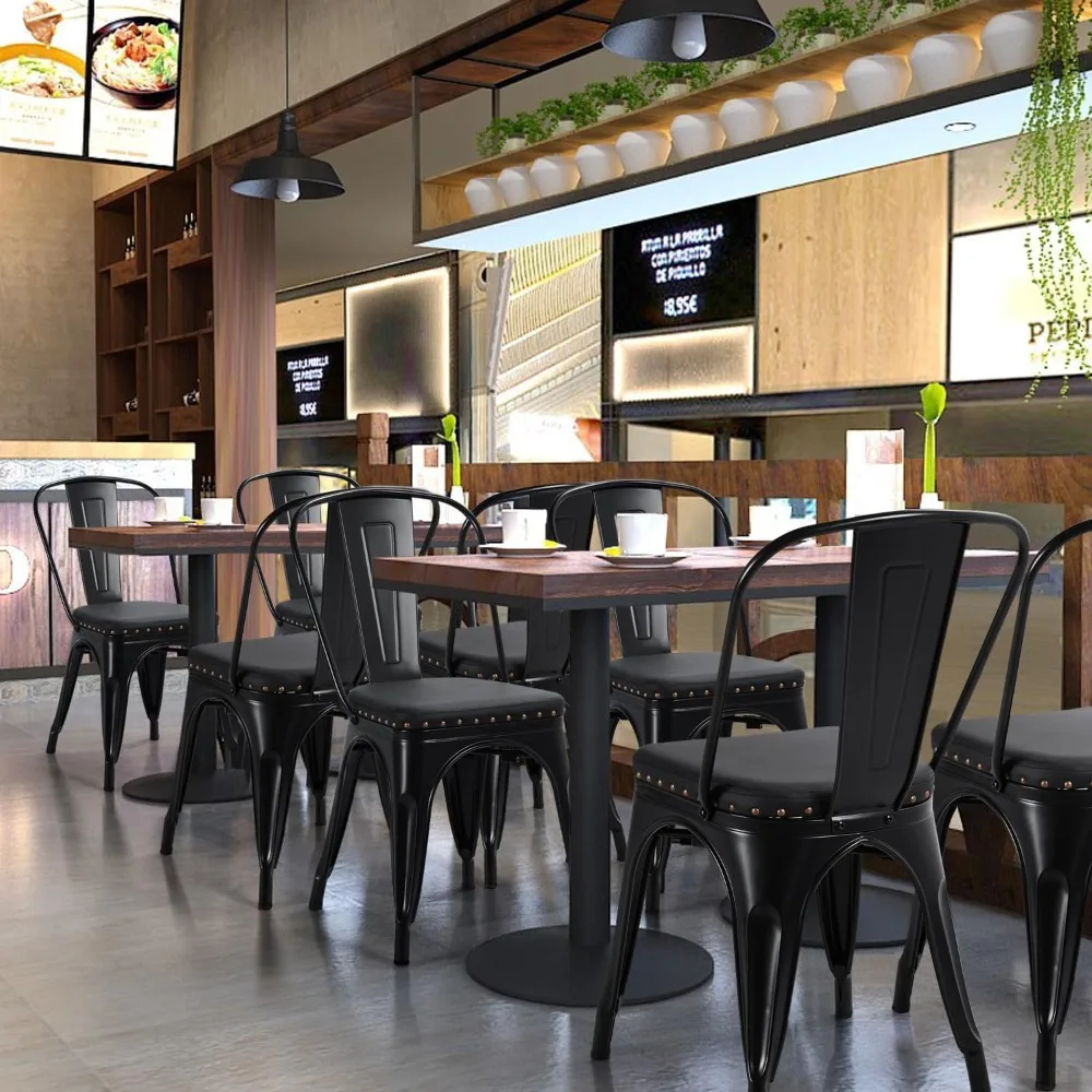 Yaheetech 4 قطع كراسي تناول الطعام المعدنية مع مقعد من جلد البولي يوريثان عالي الظهر كراسي حديدية صناعية كلاسيكية مبطنة أنيقة لتناول الطعام #5