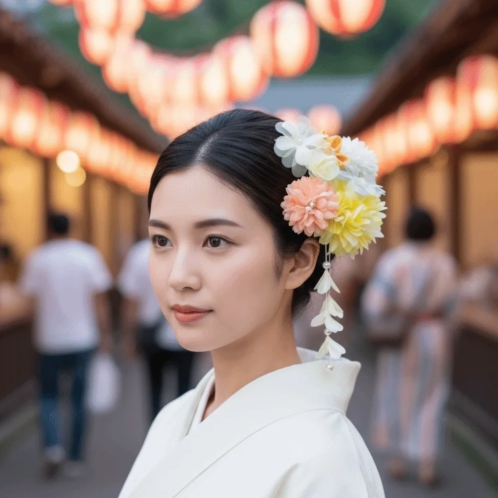 

Elegant Kimono Hair Clips Japanese Style with Tassel Ball Chrysanthemum Hair Accessories Traditional Sakura Flower
