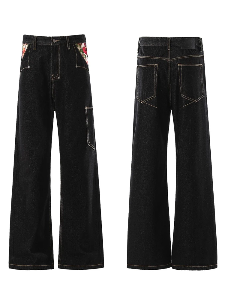 

Washed Black Original Denim Jeans Men's Loose Straight Casual Long Trousers American Retro Style Streetwear Autumn Season