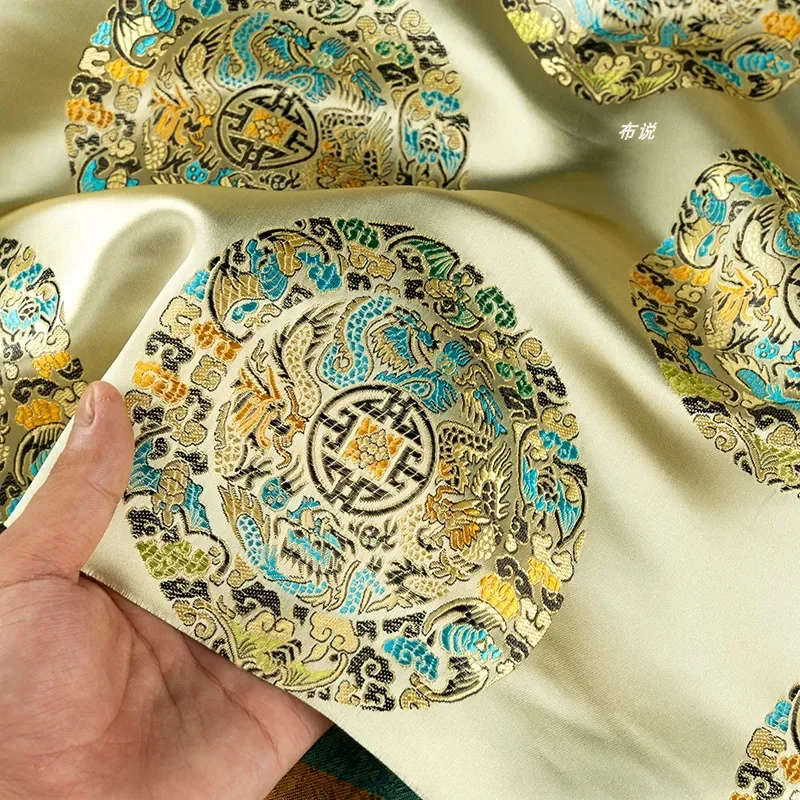 

Светло-зеленое золото, парча в китайском стиле, жаккардовая ткань, жилет, гладкая блестящая ткань, сделай сам, Sewina по метрам