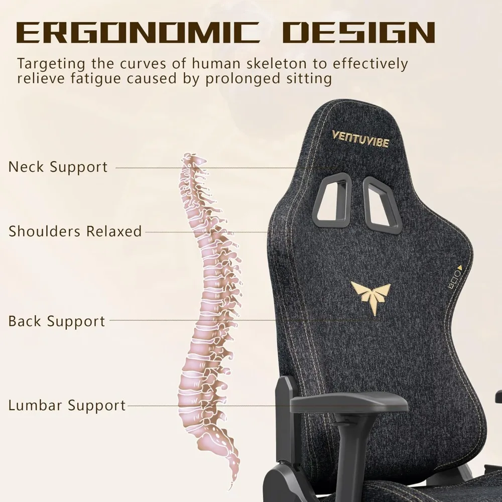 كرسي ألعاب بمسند ذراع قابل للتعديل 4D: 155 °   كرسي استرخاء، سعة 320 رطل، كرسي كمبيوتر مريح عالي الظهر مع دعم قطني