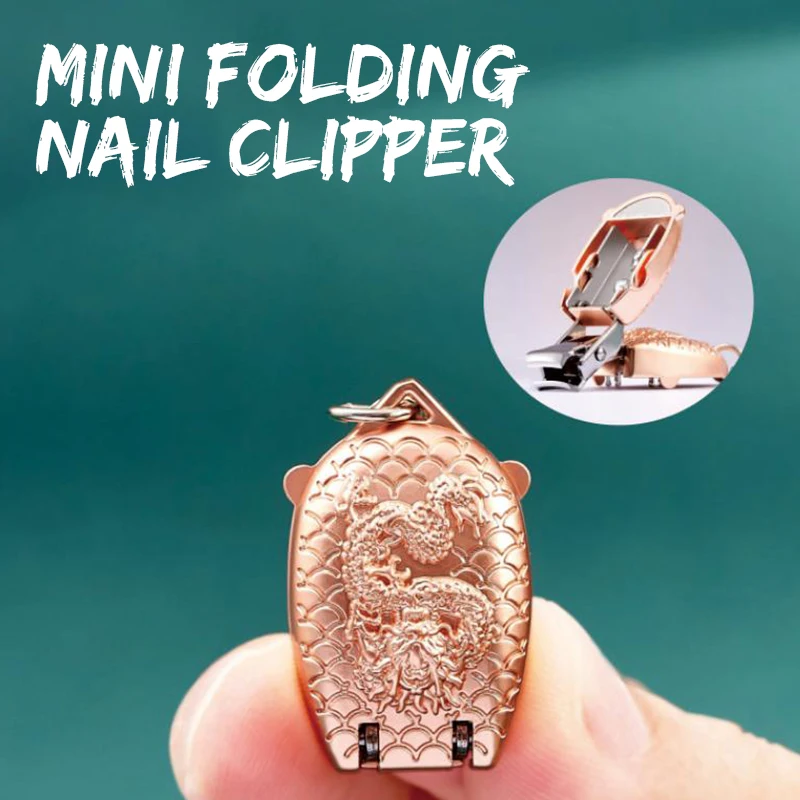 Een nieuwe zilveren zwarte gouden draakpatroon mini volledig stalen opvouwbare nagelknipper reis draagbare nagelknipper met sleutelhanger manicure