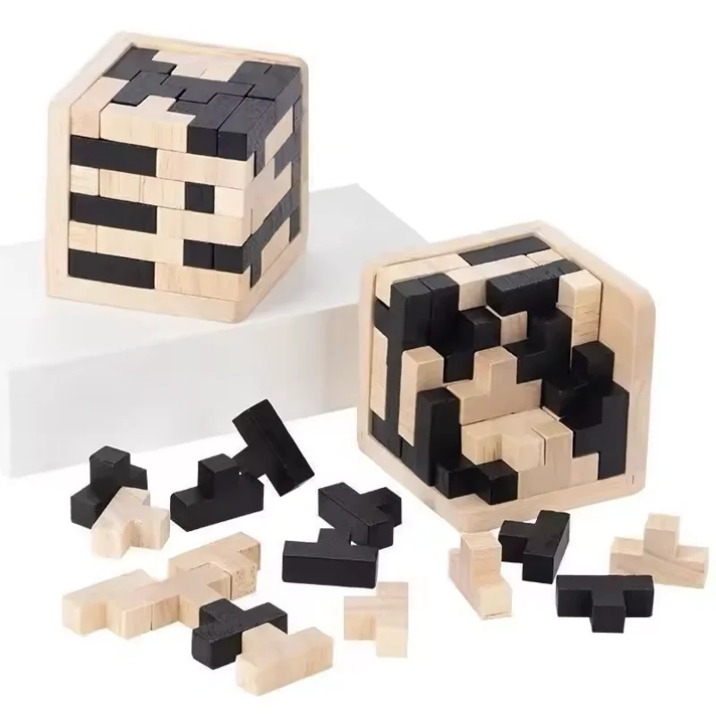 

3D Cube Puzzle Luban Interlocking CreativeEducational Wooden Toy Brain lQ Mind EarlyLearning Game Gift For Children Letter 50T