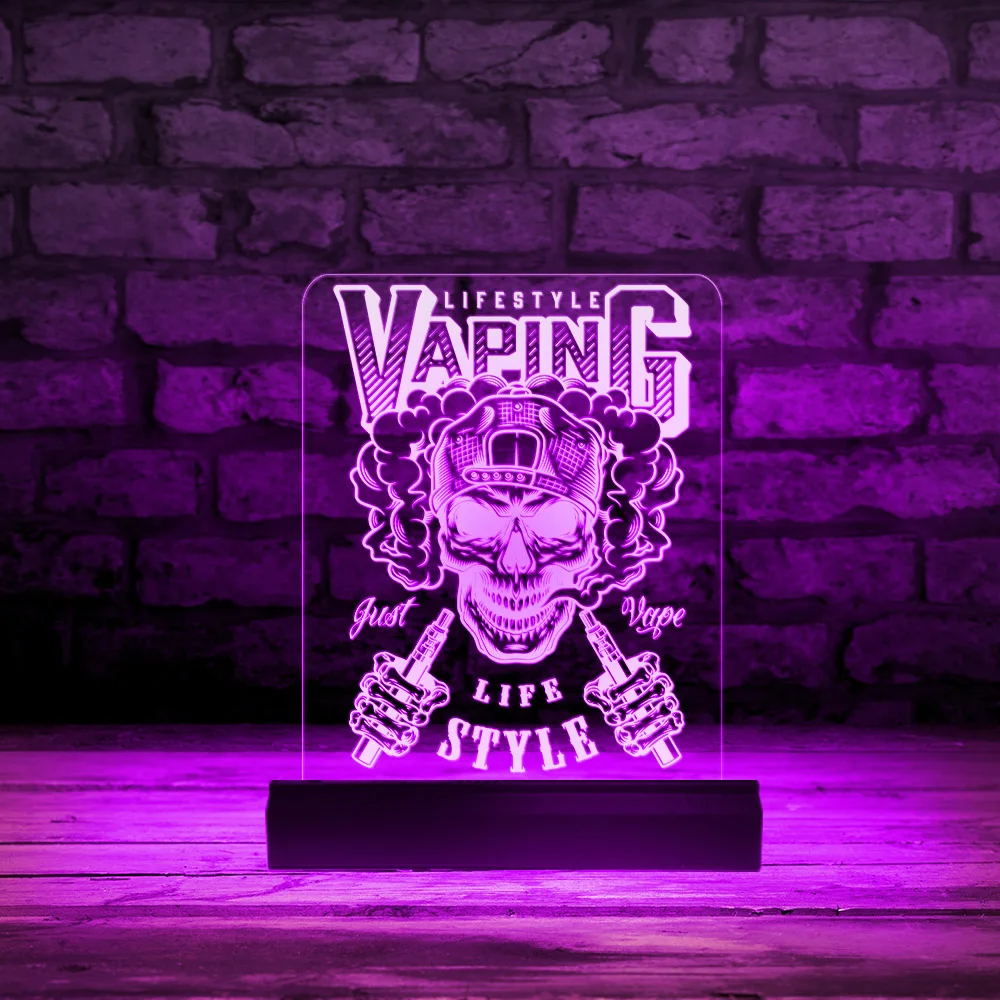 

Life Style Vaping Hipster Skull Led Neon Light Sign Vape Shop Desktop Business Display Sign Smoking Skeleton Advertisement Board