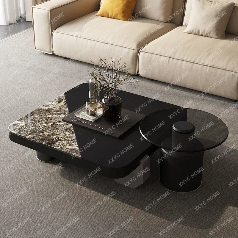 Modern high-end villa large apartment living room platinum diamond luxury stone coffee table