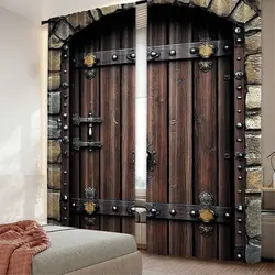 2Pcs Rustic Curtains Wooden Door Historical Vintage Exterior Medieval Structure Suitable For Bedroom Bathroom Living Room Dining