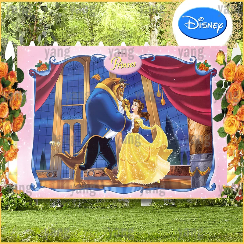 Romantic Rose Palace Backdrop DIY Disney Belle Princess Beauty and the Beast Happy Birthday Party Background Cloth Baby Shower