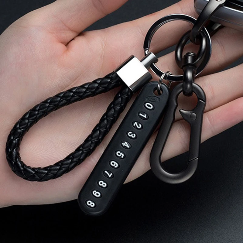 Anti-Lost Car Key Pendant Split Rings Keychain Phone Number Card Keyring Auto Vehicle Lobster Clasp Key Chain Car Accessories