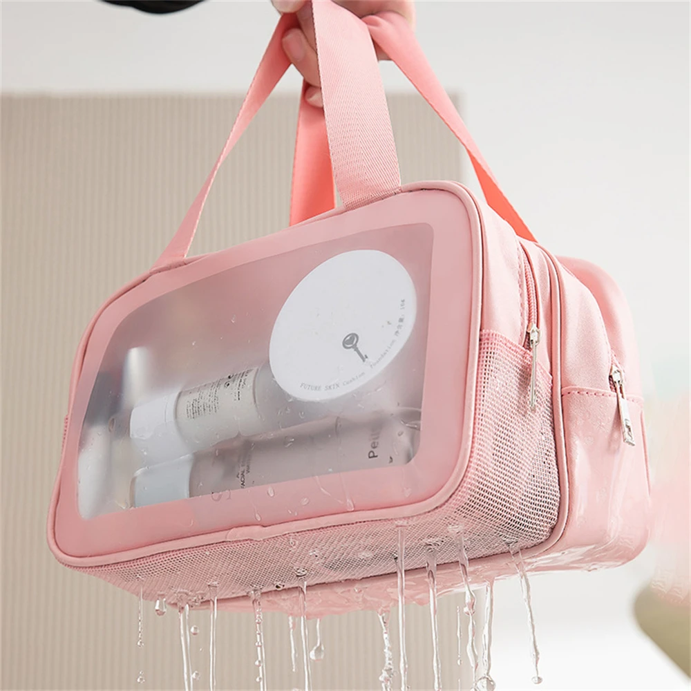 Fashion portable large capacity makeup bag; Double layer frosted dry wet separation wash bag; Multifunctional travel storage bag