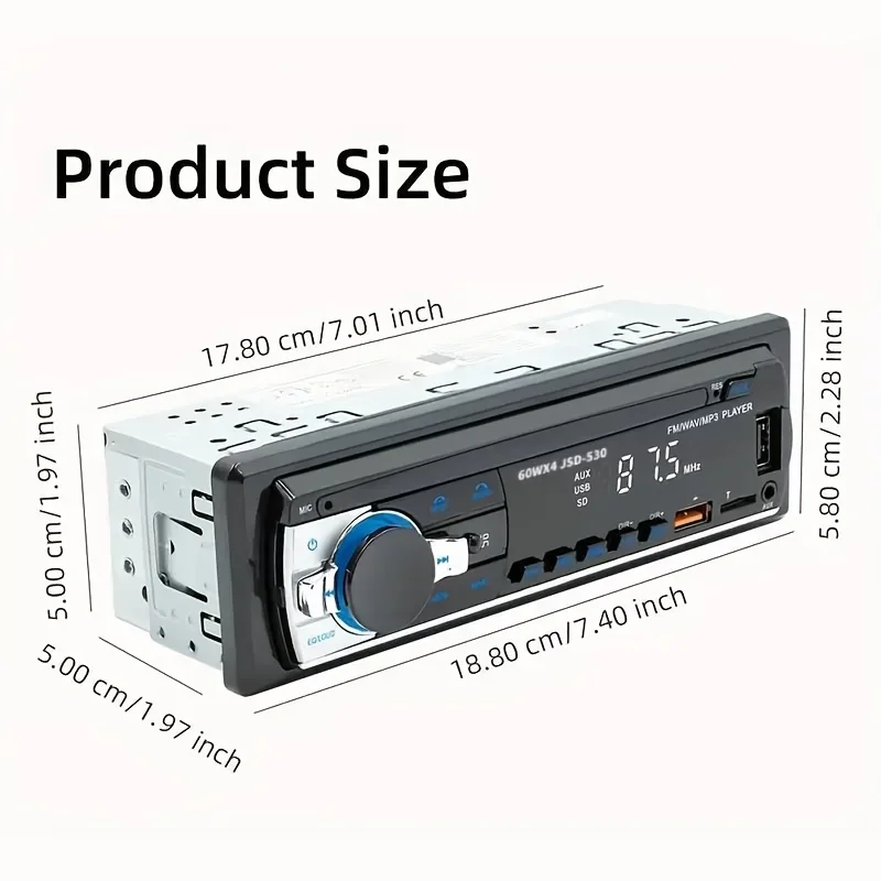 [CAR Stereo] Universal 1Din Car MP3 Player with BT Wireless Link,  USB Fast Charger, TF/AUX/FM Radio & Time Display