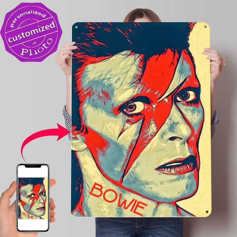 David Bowie Pop Art Portrait Personalized 3D Textured Metal Poster Wall Art Vintage Tin Signs for Custom Plate Decoration Home