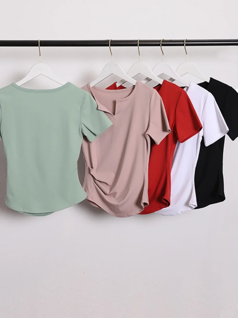 

Women's Yoga Sportswear ort Sve Thin Training Fitn Top Breathable Qui Dry Moisture ng Ultra Stretchy Summer Fit